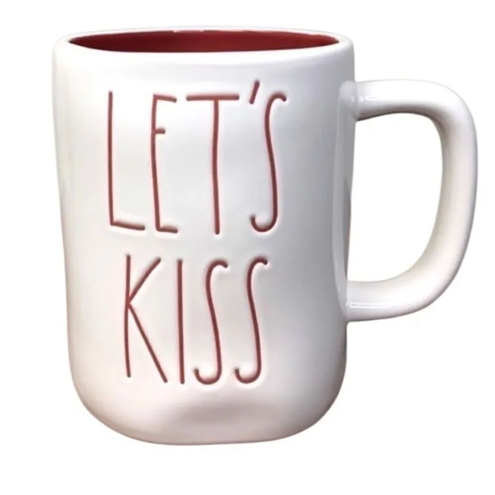 Rae Dunn Artisan Collection by Magenta White Red Holiday Let’s Kiss Ceramic Mug